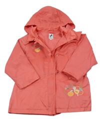 Korálová šusťáková jarní bunda s jablky a kapucí C&A