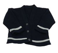 Tmavomodrý propínací svetr s pruhem 