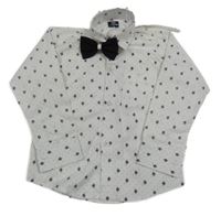 Nové - Bílá vzorovaná košile s fialovým motýlkem 