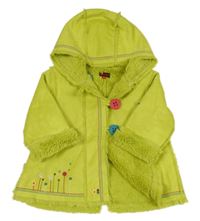 Neonově zelený semišový zateplený kabátek s kapucí 