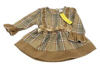 Nové - hnědé kostkované šaty s mašlemi Shein