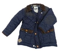 Tmavomodrá šusťáková prošívaná zateplená bunda s kapsami Next