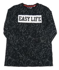 Černé vzorované triko s nápisem C&A