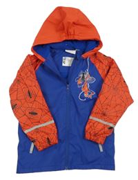 Modro-červená nepromokavá jarní bunda se Spidermanem a kapucí
