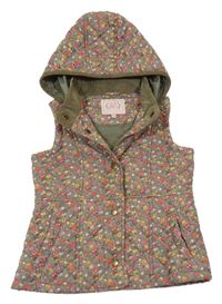 Khaki-barevná květovaná šusťáková zateplená vesta s kapucí M&S