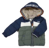 Khaki-tmavomodrá šusťáková zimní bunda s kapucí C&A
