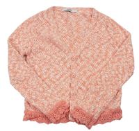 Růžovo-bílý melírovaný propínací svetr s krajkou George