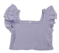 Lila žebrovaný crop top s volánky Shein
