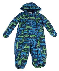 Tmavomodrá šusťáková zimní kombinéza s auty a kapucí Bluezoo