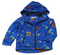 Modrá šusťáková lehce zateplená bunda s bagry a kapucí Bluezoo