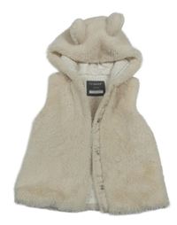Smetanová kožešinová podšitá vesta s kapucí s oušky Primark