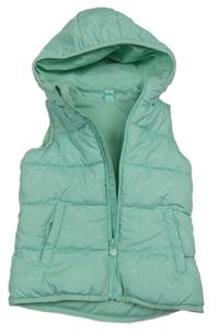 Mintová puntíkatá šusťáková zateplená vesta s kapucí Topolino
