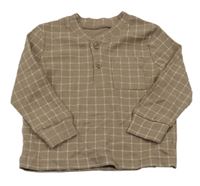 Hnědo-bílé kostkované žebrované triko George