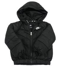 Černá šusťáková zimní bunda s logem a kapucí Nike