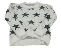 Bílo-černý chlupatý svetr s hvězdami 