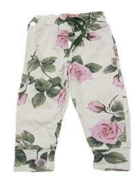 Bílo-růžovo-zelené květované tepláky 