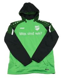 Zeleno-černá sportovní mikina s nápisem a potiskem a kapucí Jako