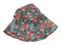 Bílo-zeleno-růžový květovaný klobouk s listy