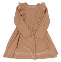 Růžové žebrované sametové šaty s volánky Tu