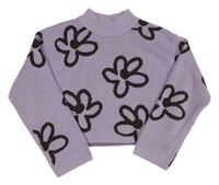 Lila-hnědý květovaný crop svetr H&M