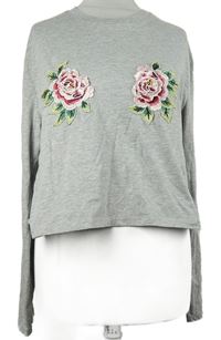 Dámské šedé crop triko s květy zn. H&M
