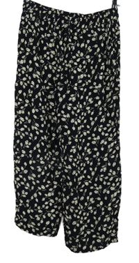 Dámské černé kytičkované culottes kalhoty 
