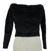 Dámský černý chlupatý crop svetr s lodičkovým výstřihem H&M