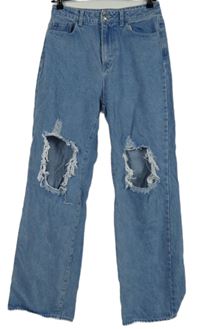 Dámské světlemodré široké rifle s dírami Shein 