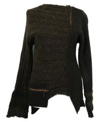 Dámský hnědý asymetrický vlněný svetr se zipy 