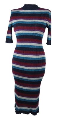 Dámské modro-růžovo-červené pruhované třpytivé svetrové šaty Glamorous 