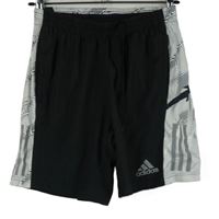 Pánské černo-bílé vzorované sportovní funkční kraťasy s logem Adidas 