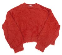Červený chlupatý crop svetr zn. H&M