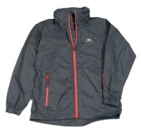 Šedá šusťáková nepromokavá bunda s logem a ukrývací kapucí Trespass