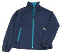 Tmavomodrá melírovaná softshellová bunda s nápisem 