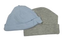 2x čepice šedá+ modrá pruhovaná 