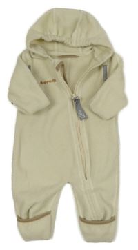 Smetanová fleecová kombinéza s nápisem a kapucí