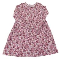 Růžovo-vínovo-modré květované bavlněné šaty H&M
