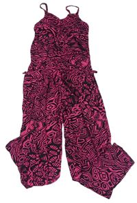 Černo-růžový vzorovaný lehký kalhotový overal Yd.