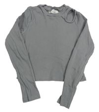 Šedé žebrované crop triko s průstřihem H&M