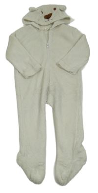 Smetanová chlupatá kombinéza s kapucí 