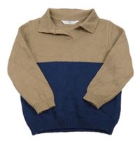 Hnědo-tmavomodrý svetr s límečkem M&S