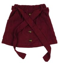 Vínová žebrovaná sukně s knoflíky a páskem Shein