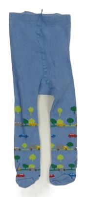 Modré punčocháče s auty a stromy