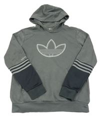 Šedo-černá mikina s logem a kapucí Adidas