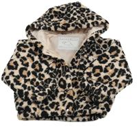 Světlerůžovo-černá vzorovaná huňatá zateplená bunda s kapucí Tu