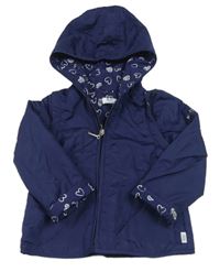 Tmavomodrá šusťáková lehce zateplená bunda s kapucí