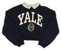 Tmavomodrá crop mikina s nápisem a límečkem H&M