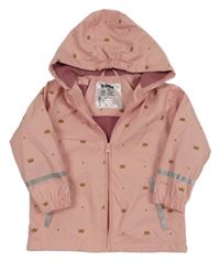 Světlerůžová nepromokavá jarní bunda s korunkami a kapucí Lupilu
