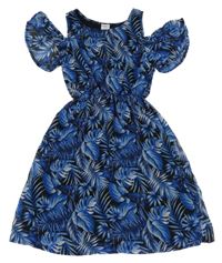Černo-modré vzorované šifonové šaty s listy Page one young