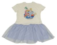 Smetanovo-lila bavlněno/tylové šaty s Alenkou v říši divů H&M